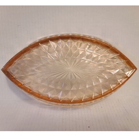 Vintage Jeannette Windsor Diamond Cut Boat Pink Depression Dish Glass Bowl - Picture 5 of 7